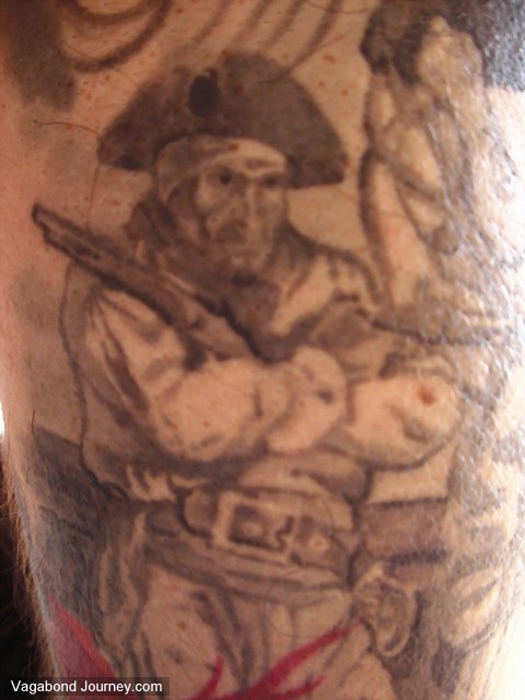 Classic pirate ship tattoo with woman. pirate tattoo