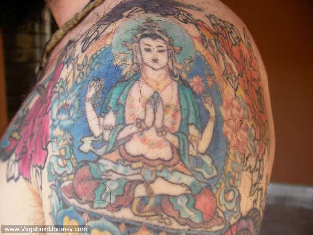 Buddhist tattoo from Buffalo New York. It is of Avolokitesvara, 