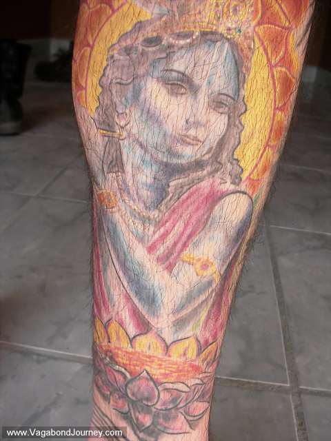 Krishna tattoo that was done in the south of France by Sergio Villagran, 