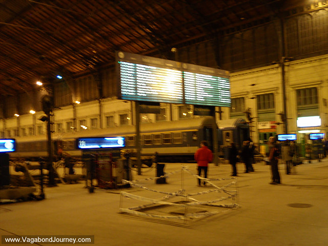 Sign for departures and arrivals in train station in Budapest
