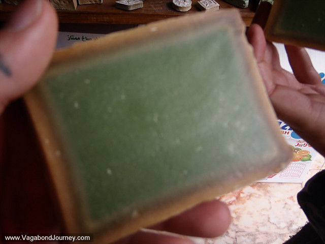 green aged olive soap