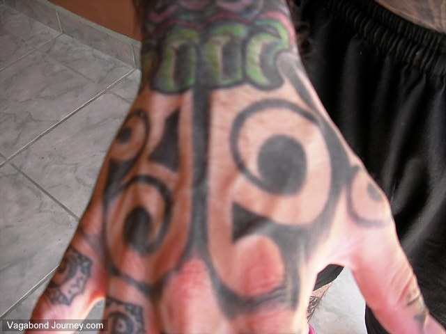 This is a photograph of my polynesian hand tattoo.