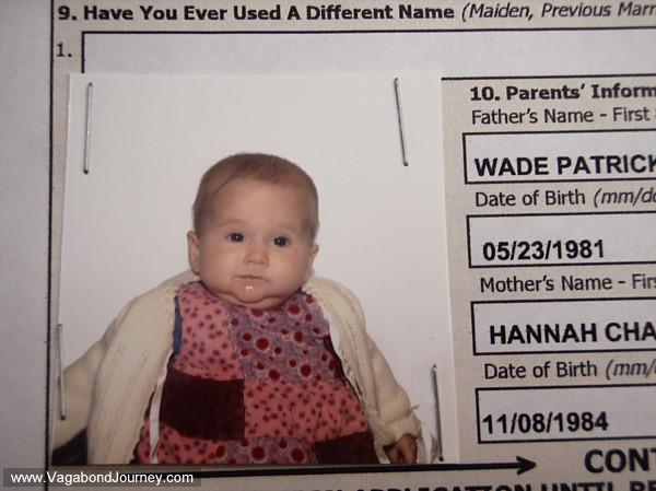 Petra's infant passport application