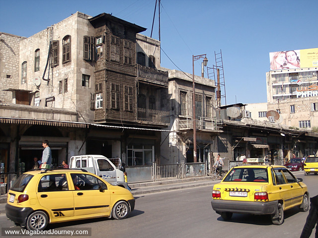 taxi in street of old city aleppo