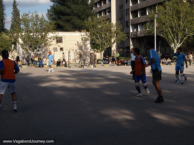 soccer game at university in damascus, syria