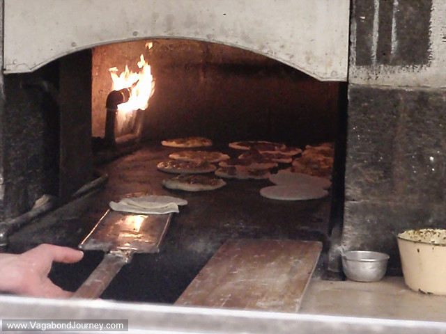 syrian pizza in brick oven